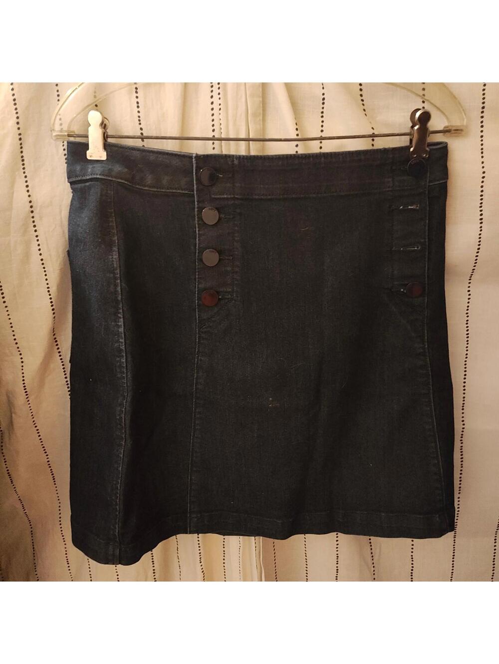Loft Denim Skirt - Buttons Up Side | Size 6 | Dark Blue |
